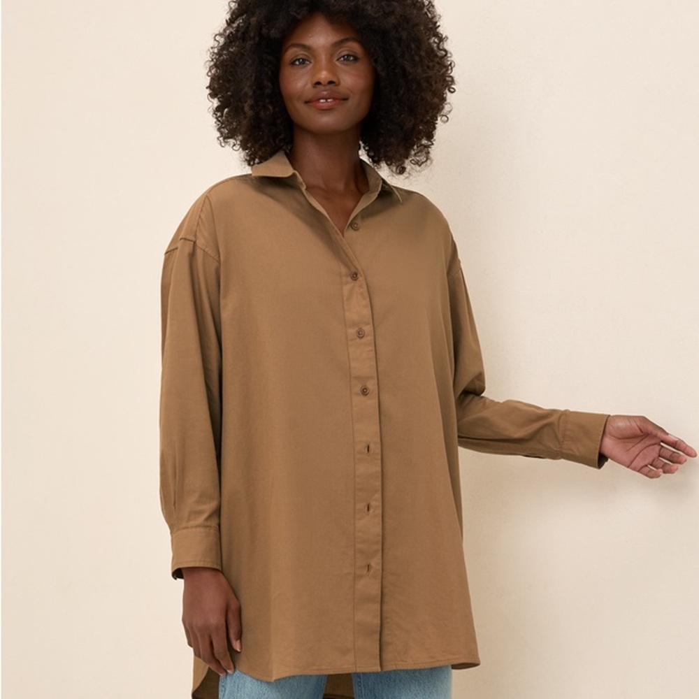 Pact Brown Button-Down Shirt